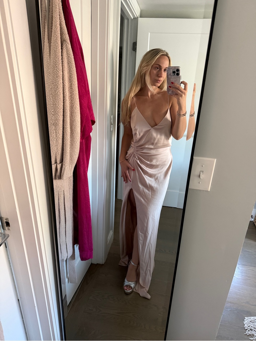 ASOS Satin Cowl Slip Dress in Blush